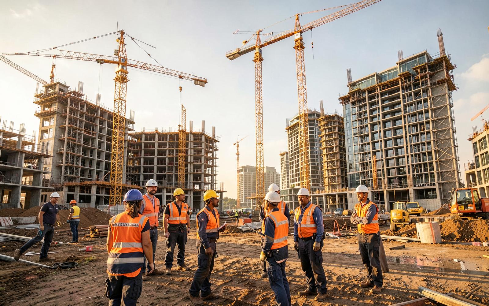 Tower cranes over a large African property development site